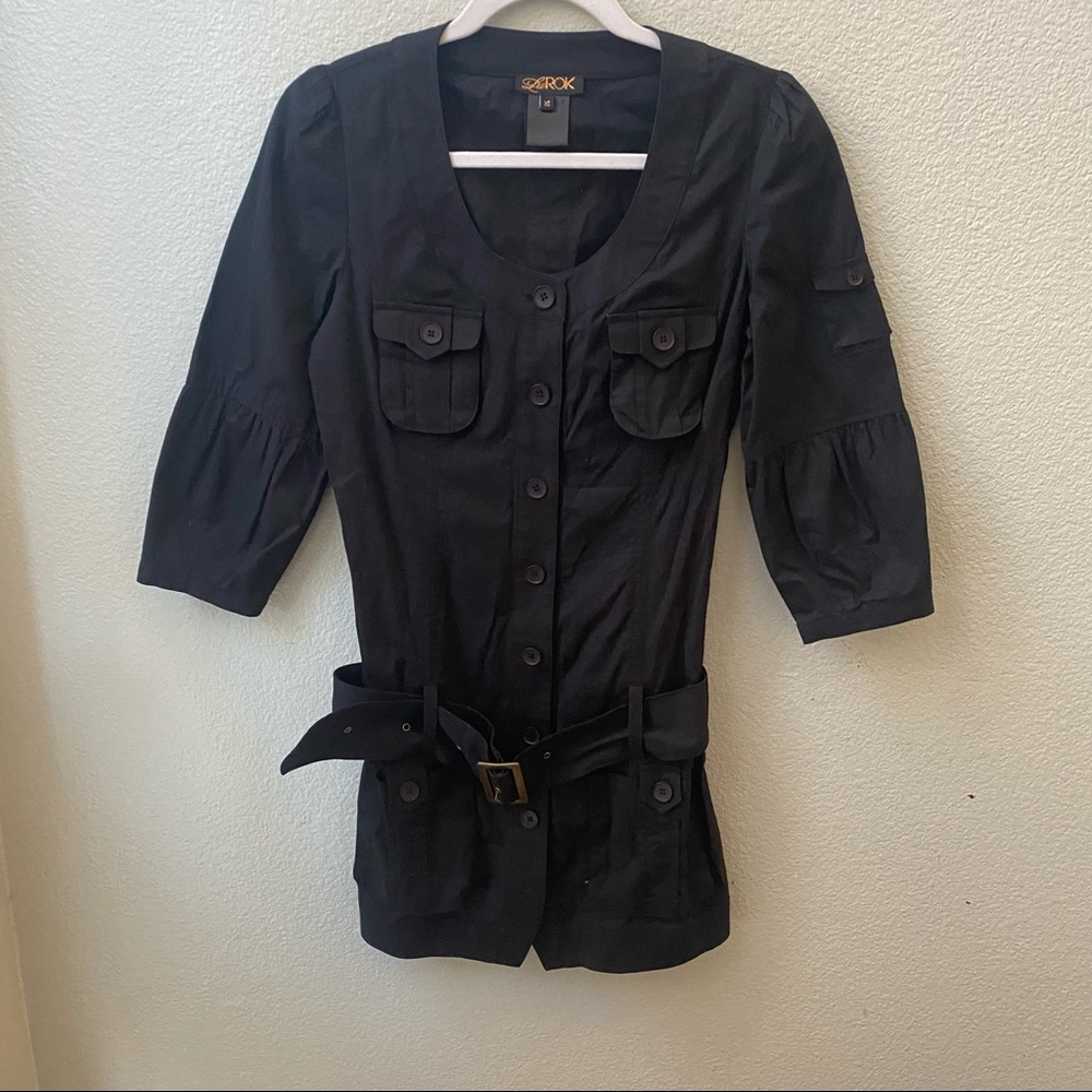 laROK black short button down 3/4 sleeve belted romper womens XS